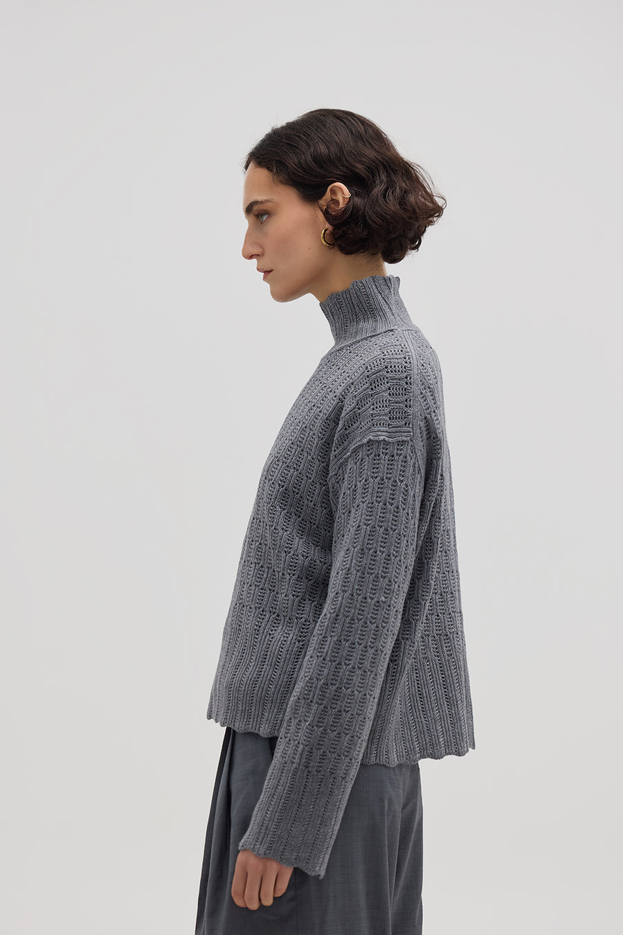 CORDED RIB HIGH NECK SWEATER