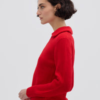 COLLAR V NECK RIB SWEATER