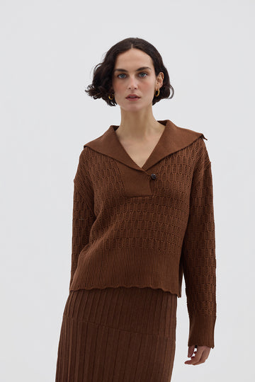 CORDED RIB SAILOR COLLAR SWEATER