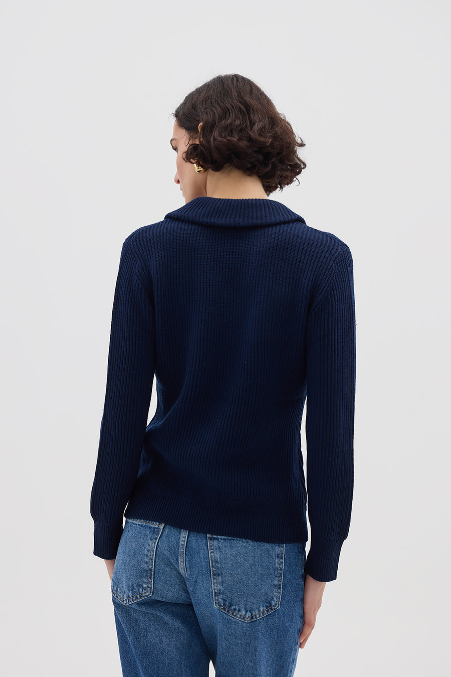 COLLAR V NECK RIB SWEATER