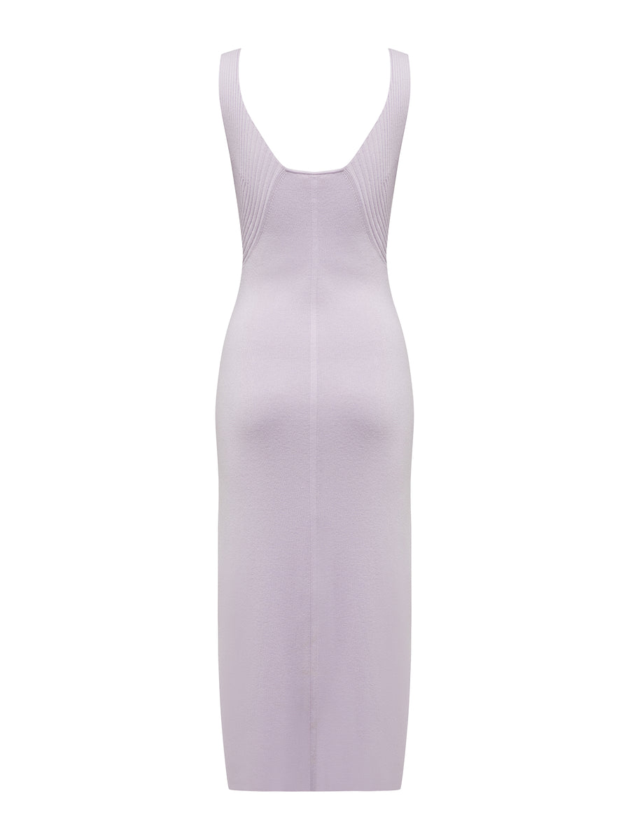 Lilac Jessica Tank Merino Wool Dress with contrasting ribbed detailing.