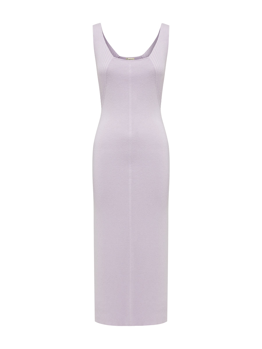 Lilac Jessica Tank Wool Dress with contrasting ribbed detailing.