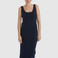 Navy Jessica Rib Tank Wool Dress with contrast rib detailing.