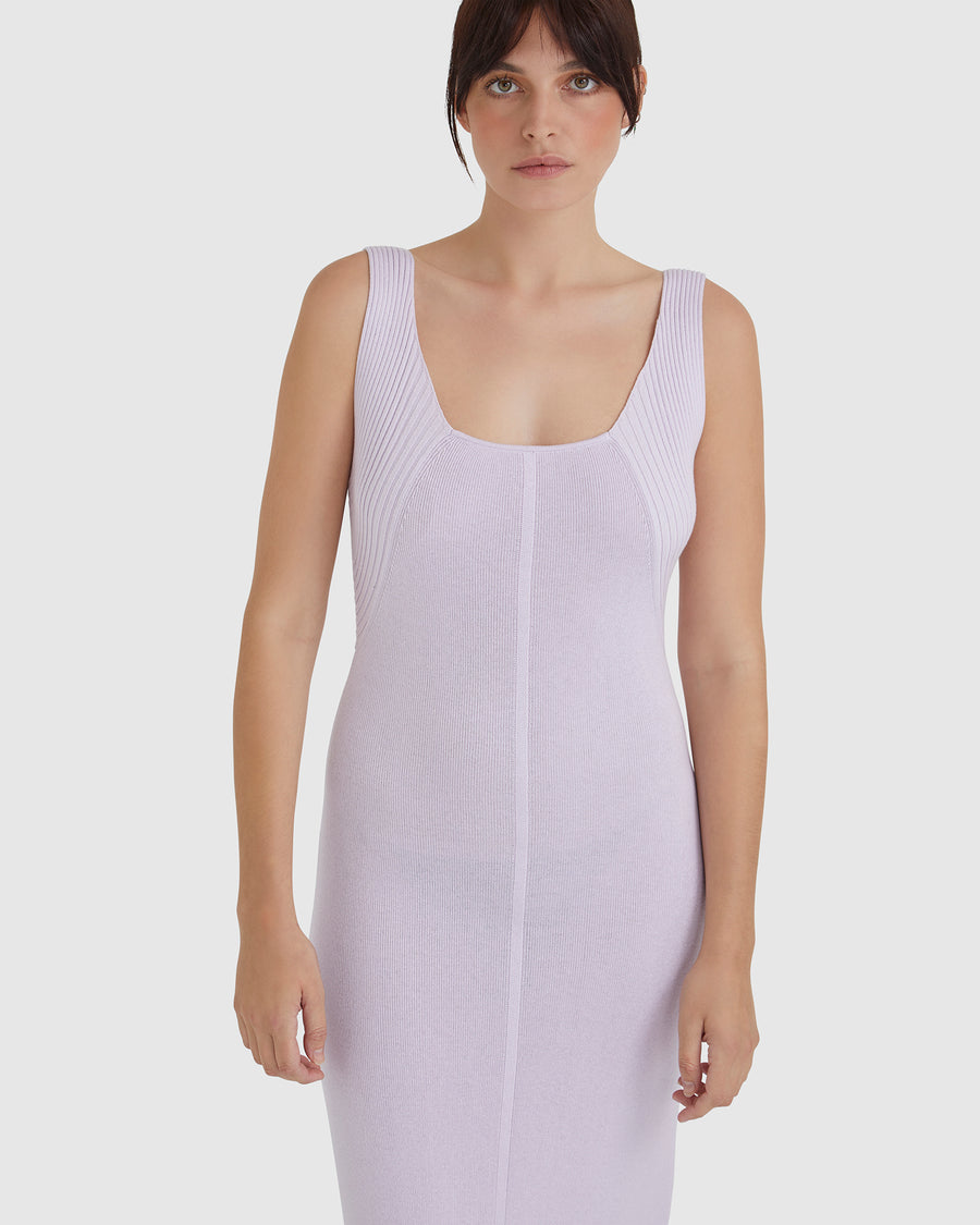 Lilac Jessica Rib Tank Dress with contrast rib detailing.