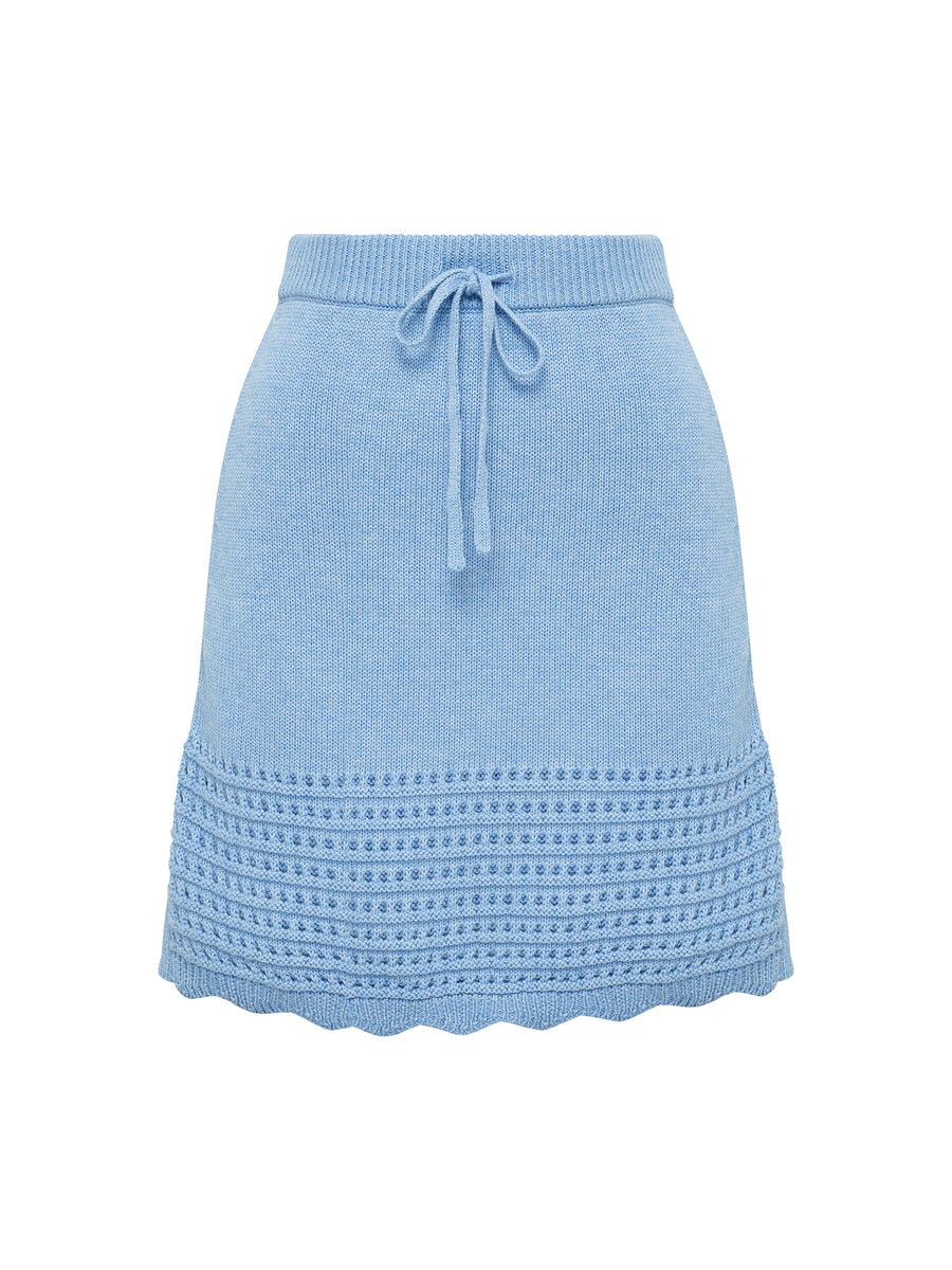 The perfect summer mini crochet skirt in sky blue.