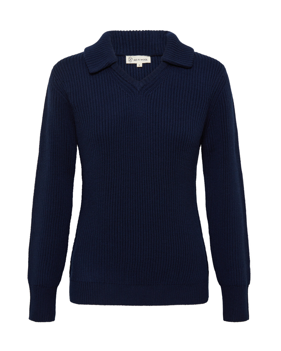 COLLAR V NECK RIB SWEATER