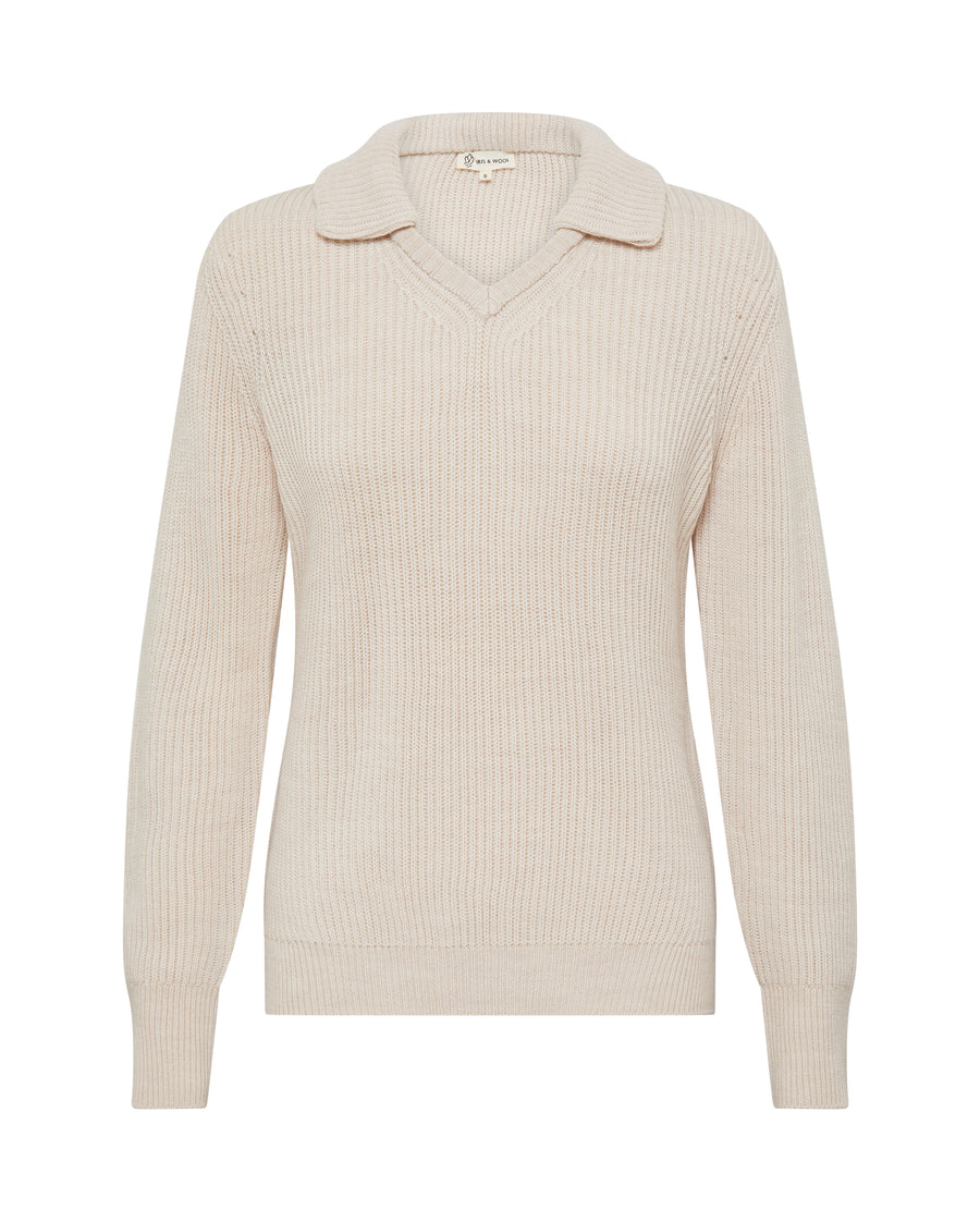 COLLAR V NECK RIB SWEATER