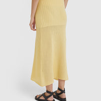 Long wool skirt in maize, ideal for pairing with the Ruby Top for a coordinated look.