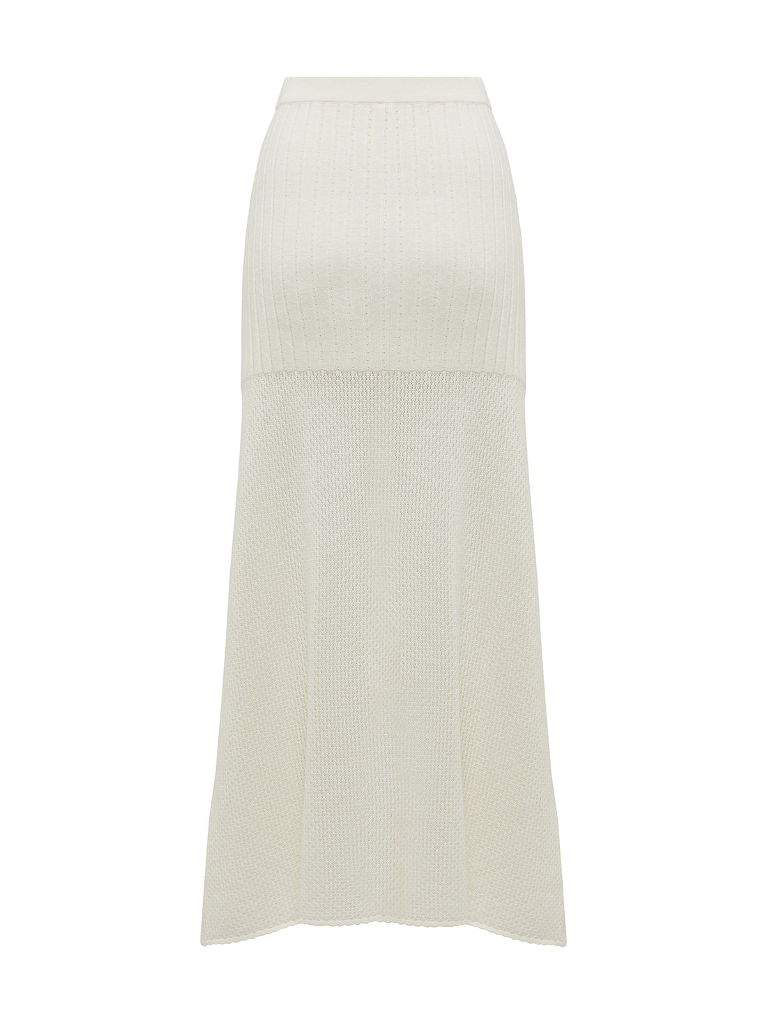 Back view of white wool pointelle skirt perfect for summer events.