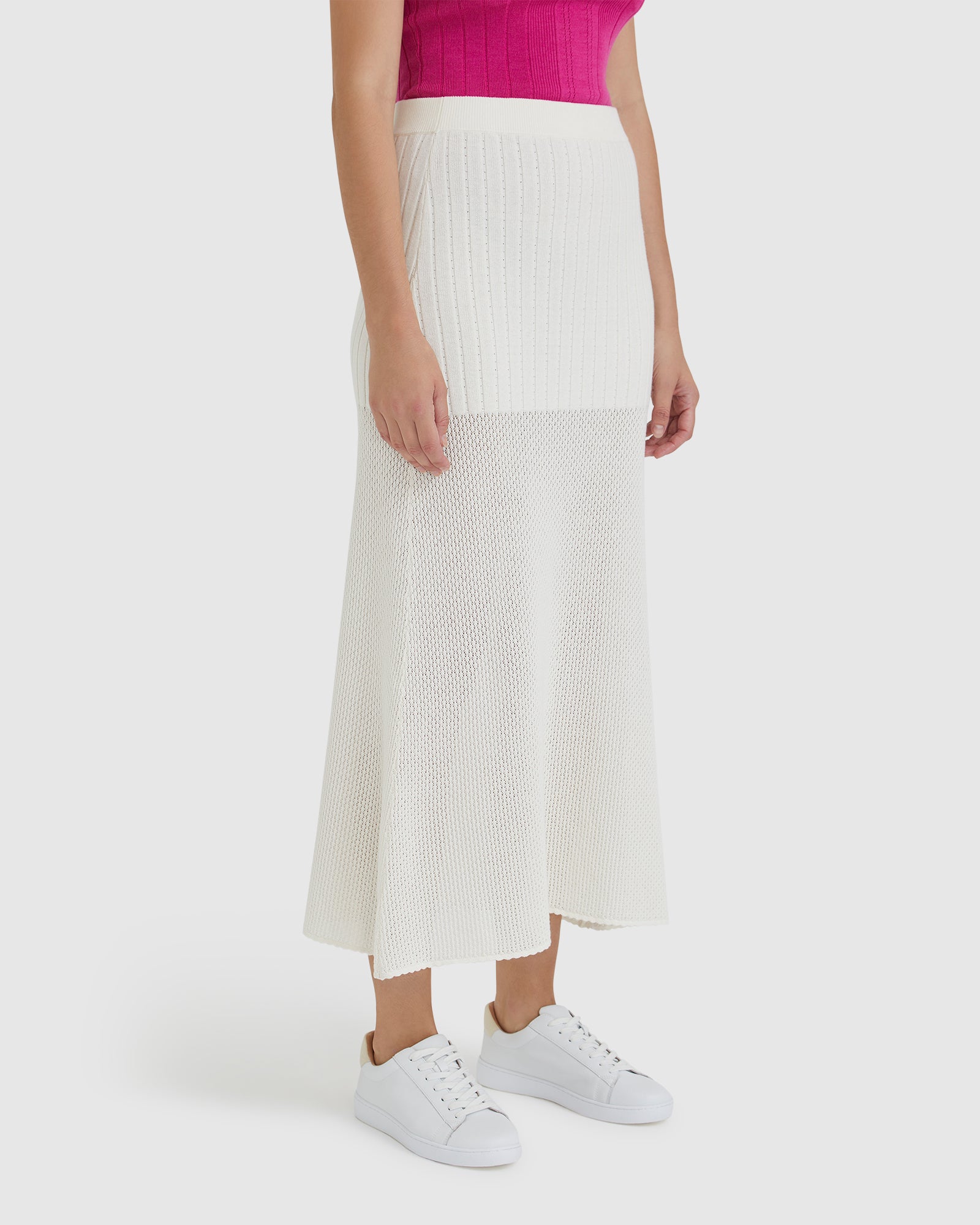 Ruby Pointelle Maxi Skirt In Cream 