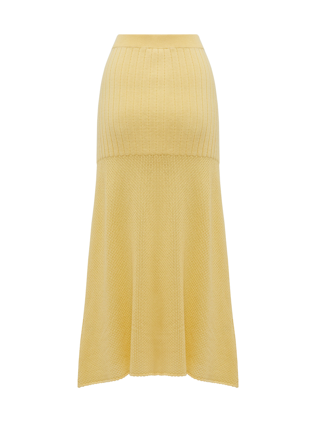 Close up of yellow maize wool skirt perfect for summer events.