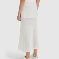 Elegant long cream skirt in wool blend, perfect for pairing with the Ruby Top.