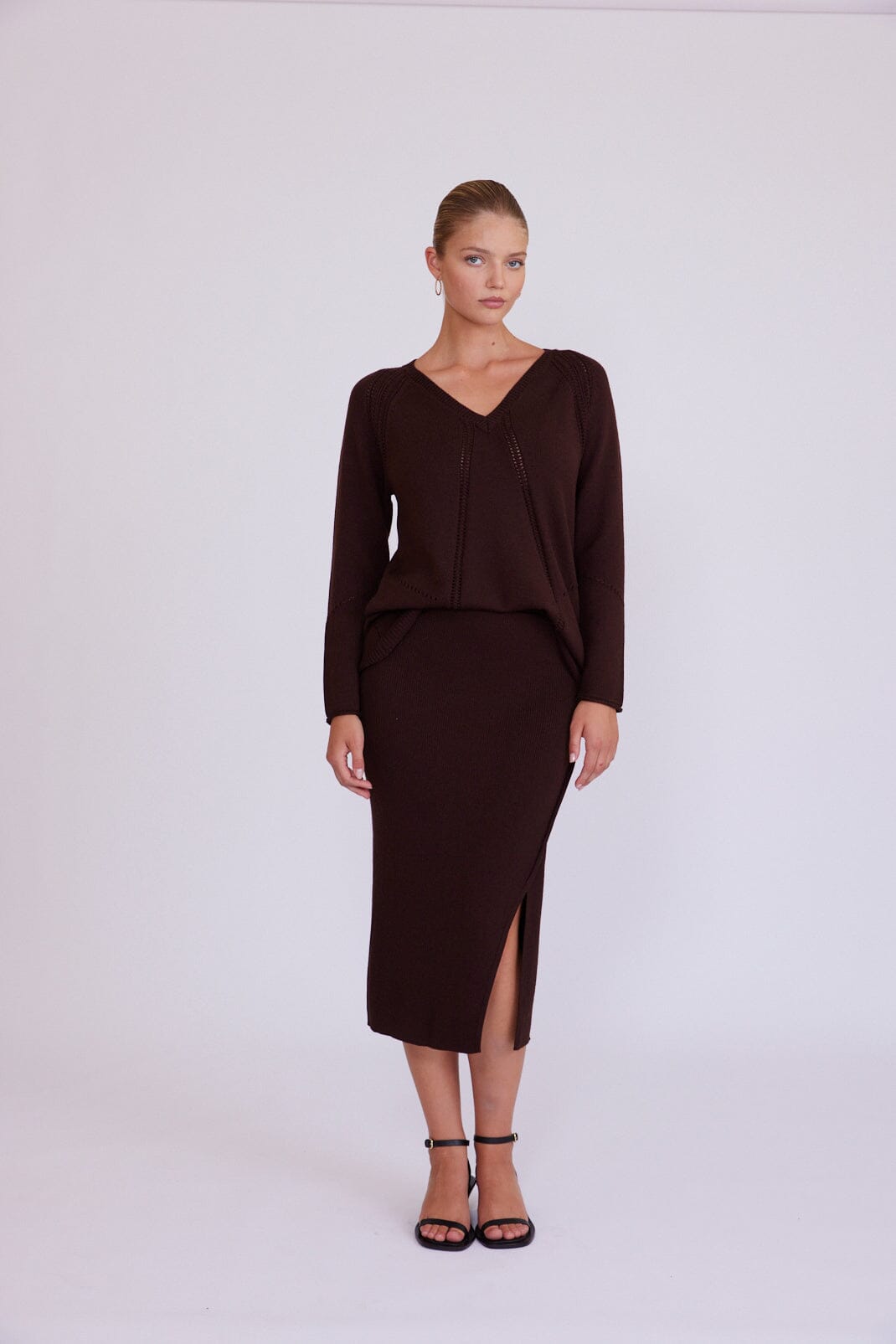 Asymmetric Ribbed Pencil Skirt Iris and Wool 