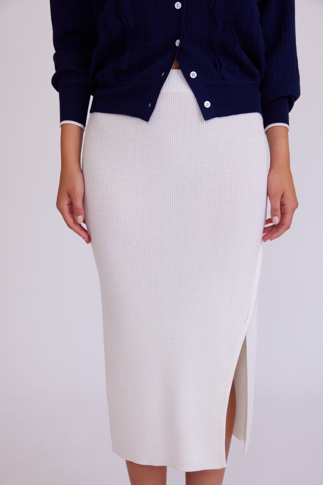 Asymmetric Ribbed Pencil Skirt Iris and Wool 