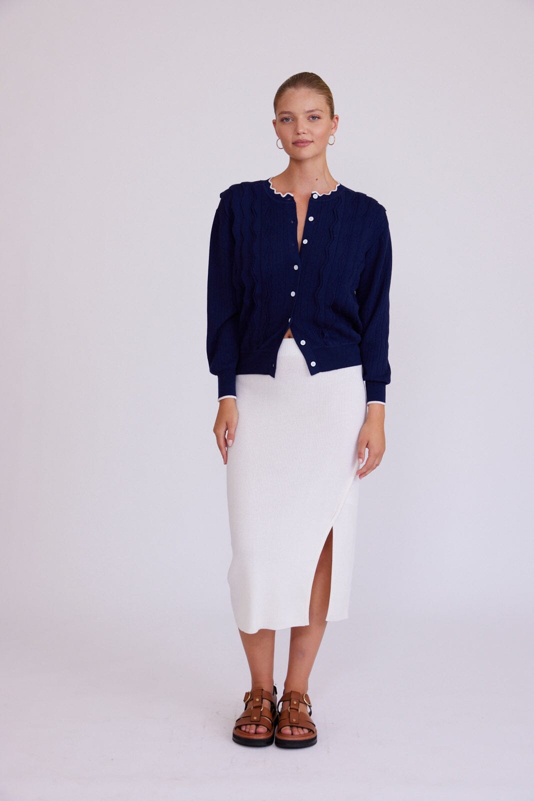 Asymmetric Ribbed Pencil Skirt Iris and Wool 