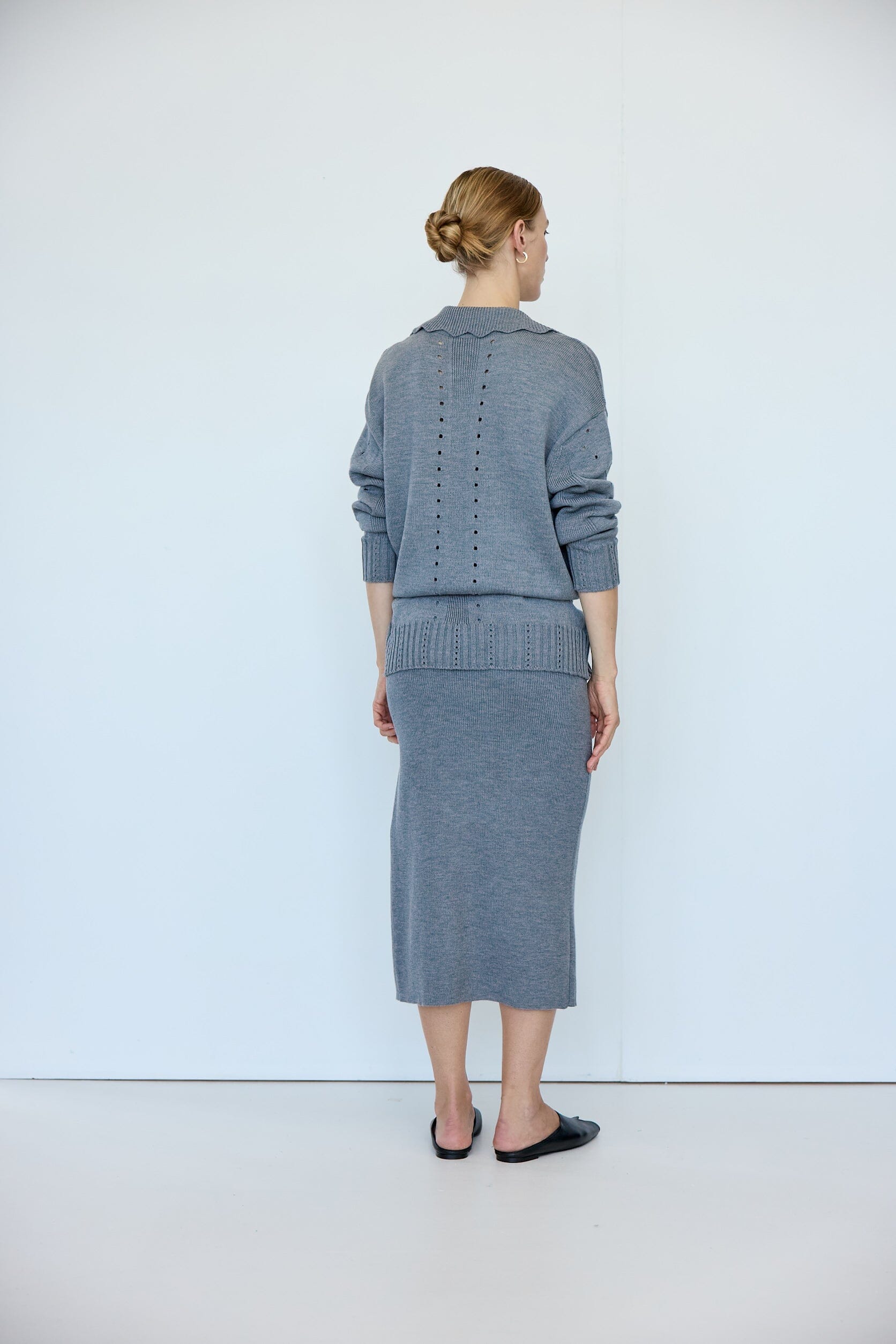 Asymmetric Ribbed Pencil Skirt Iris and Wool 