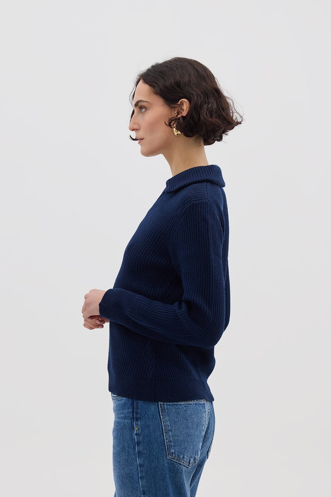Collar V Neck Rib Sweater Knitwear Iris and Wool 