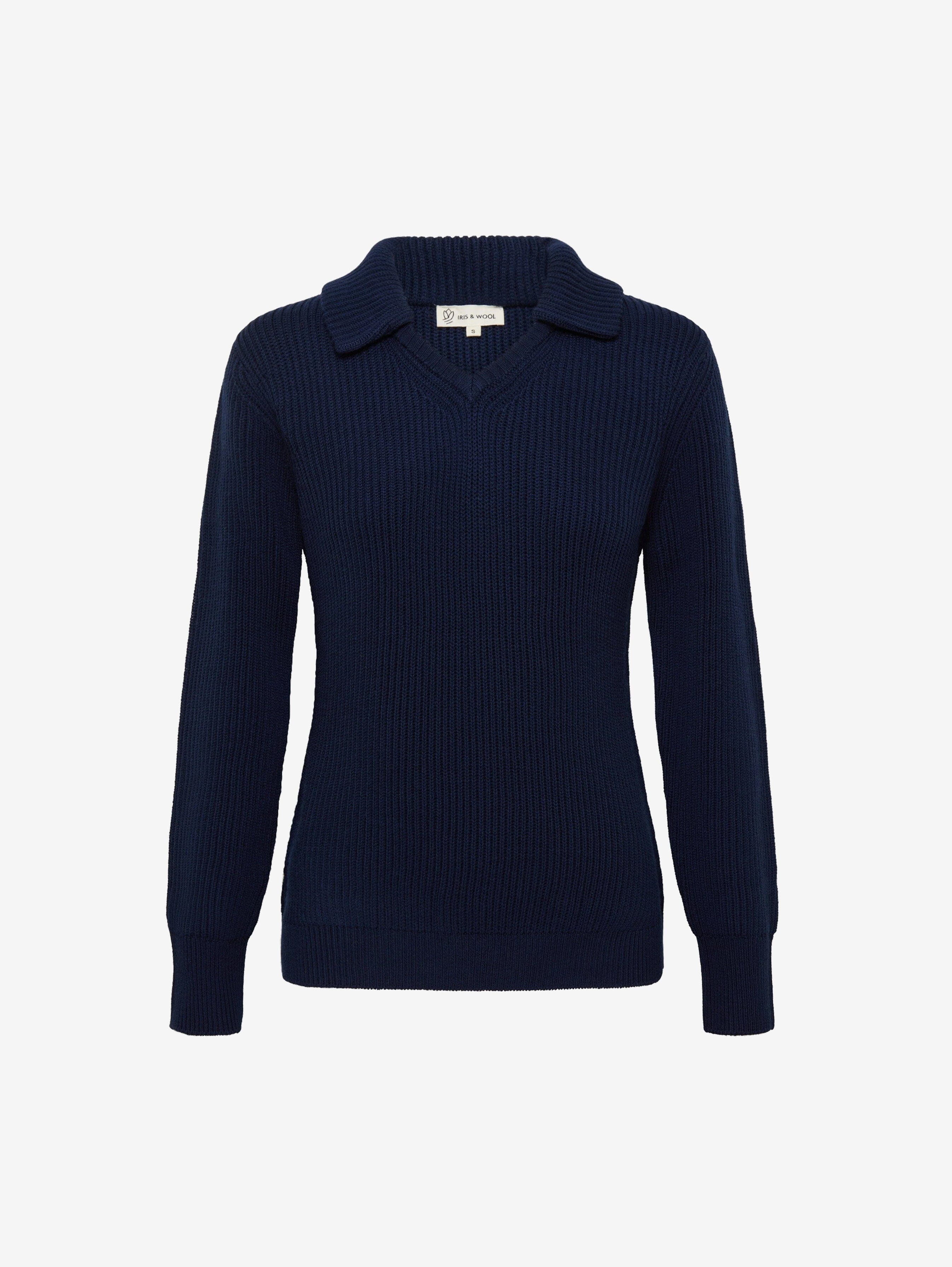 Collar V Neck Rib Sweater Knitwear Iris and Wool 