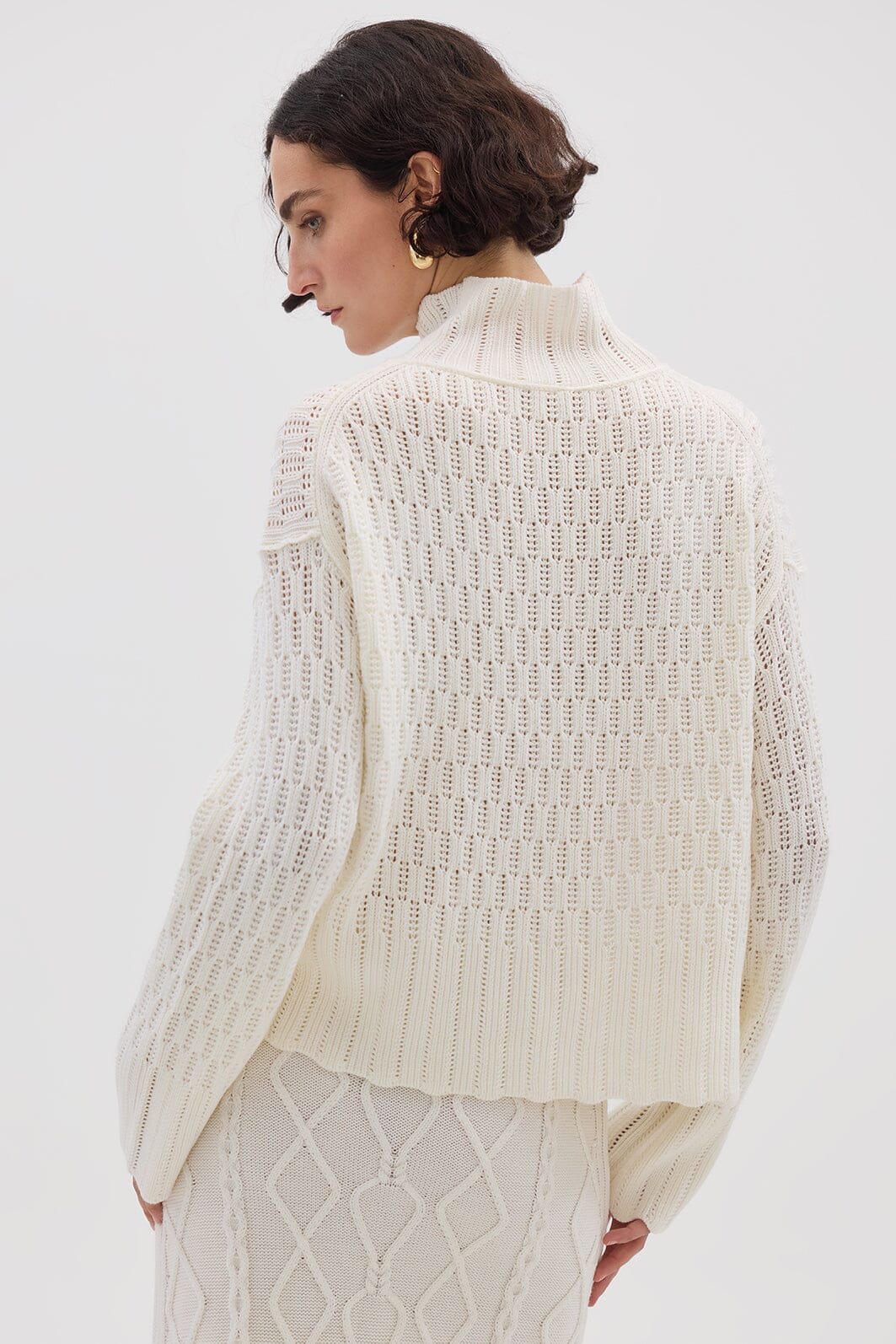 Corded Rib High Neck Sweater Knitwear Iris and Wool 