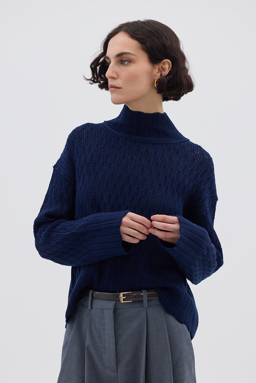 Corded Rib High Neck Sweater Knitwear Iris and Wool 