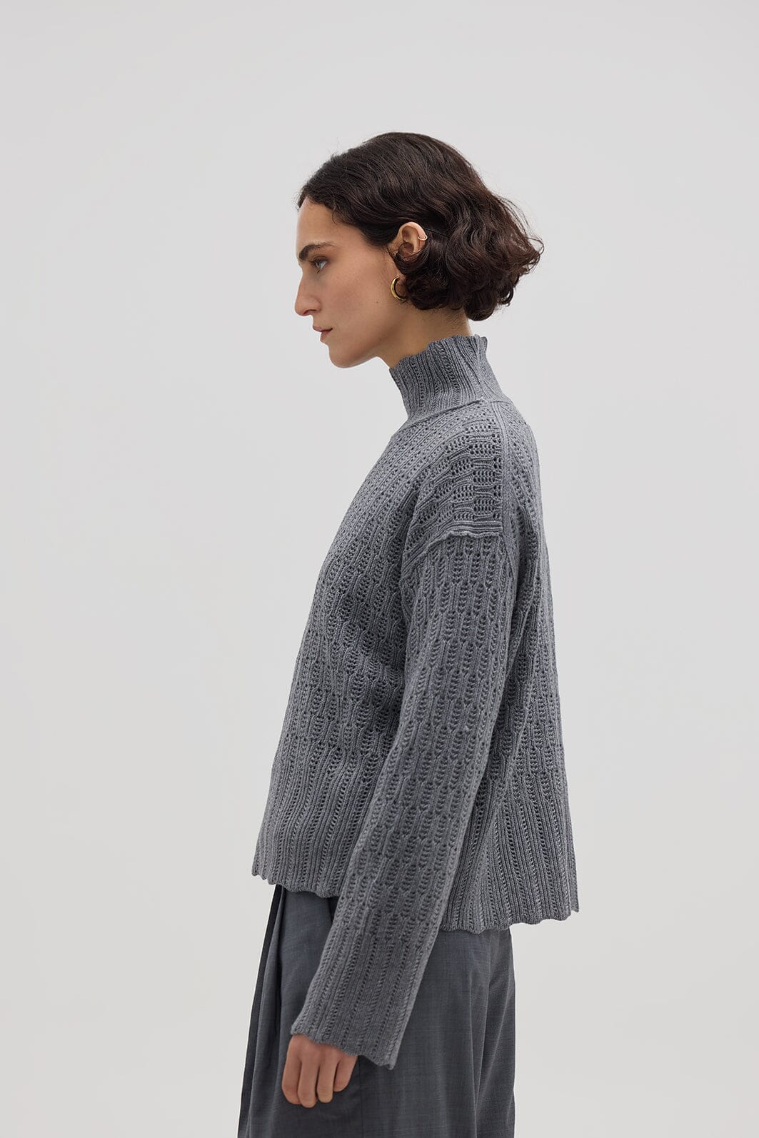 Corded Rib High Neck Sweater Knitwear Iris and Wool 