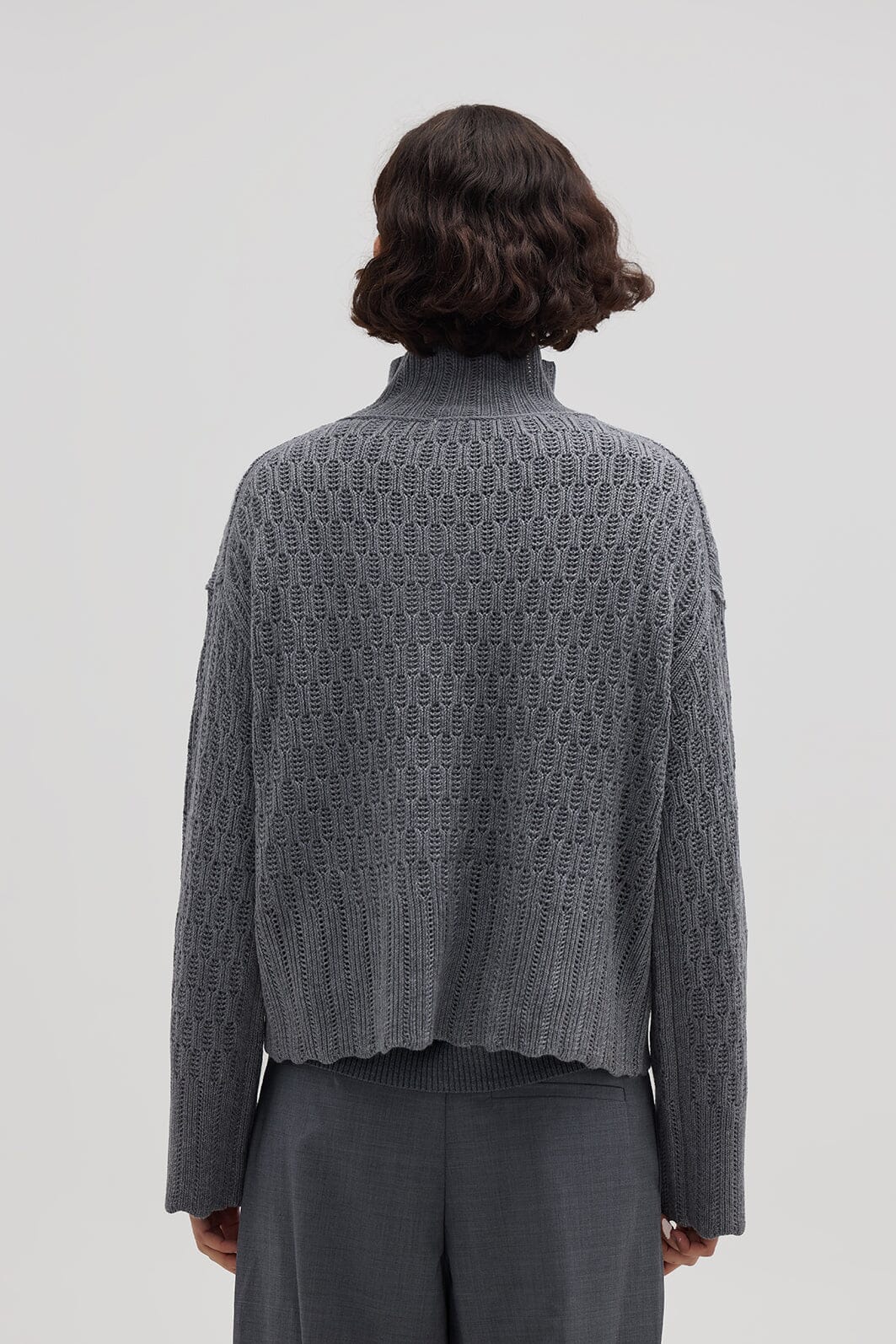 Corded Rib High Neck Sweater Knitwear Iris and Wool 