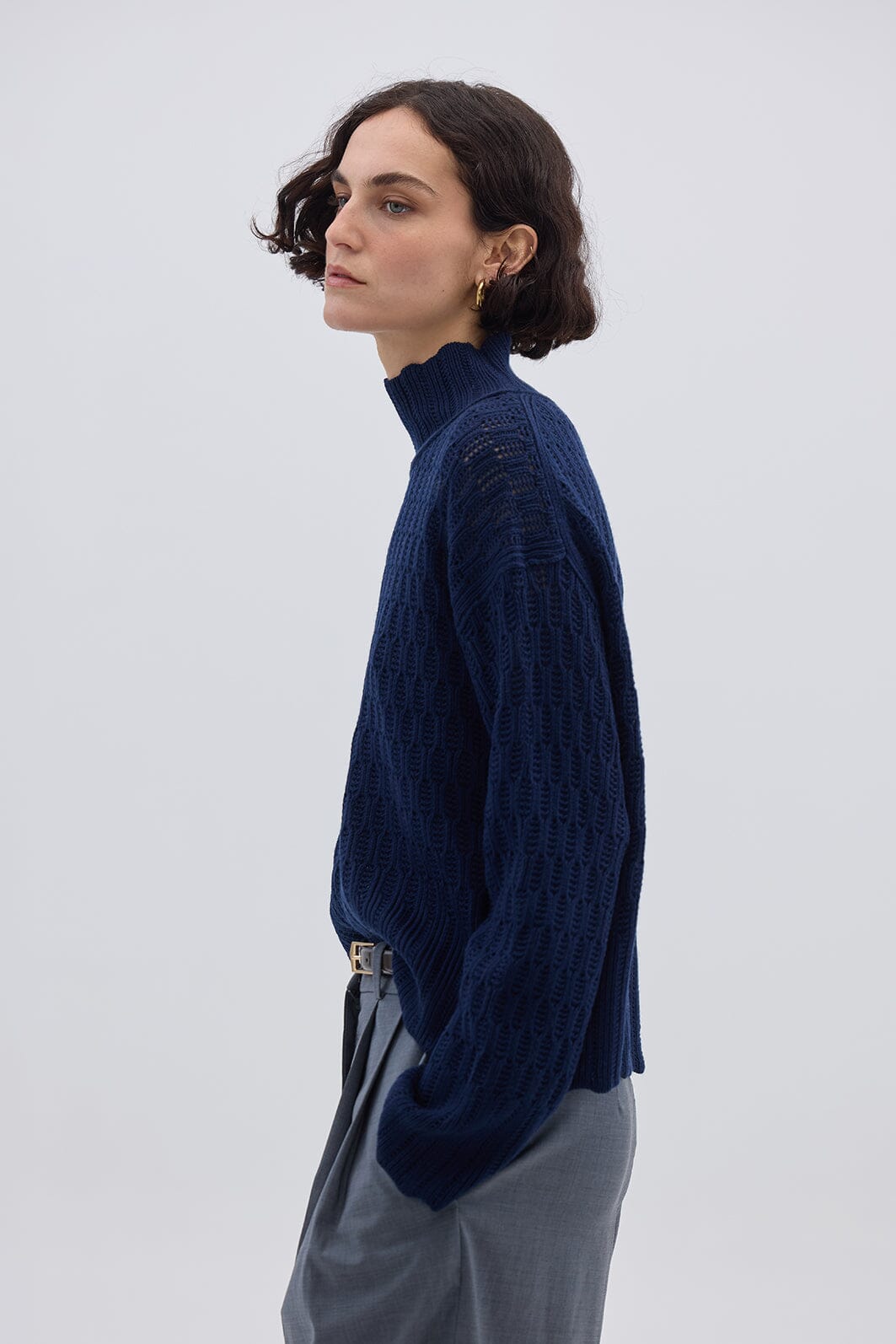 Corded Rib High Neck Sweater Knitwear Iris and Wool 