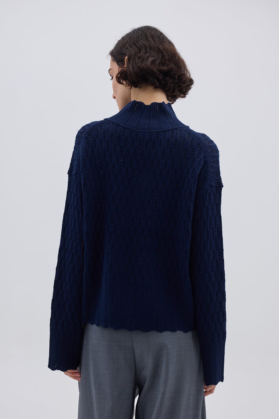 Corded Rib High Neck Sweater Knitwear Iris and Wool 