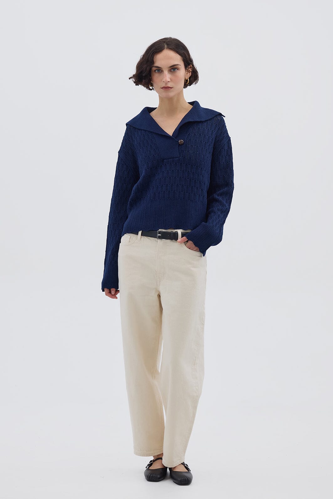 Corded Rib Sailor Collar Sweater Knitwear Iris and Wool 