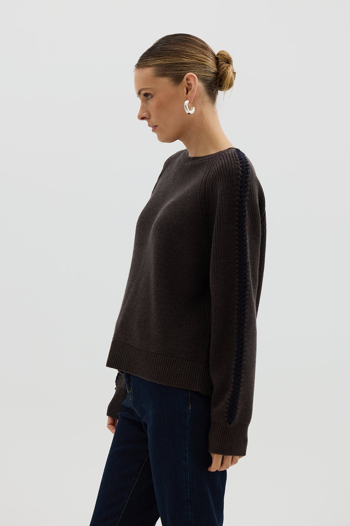 Crochet Inset Sleeve Sweater Knitwear Iris and Wool 