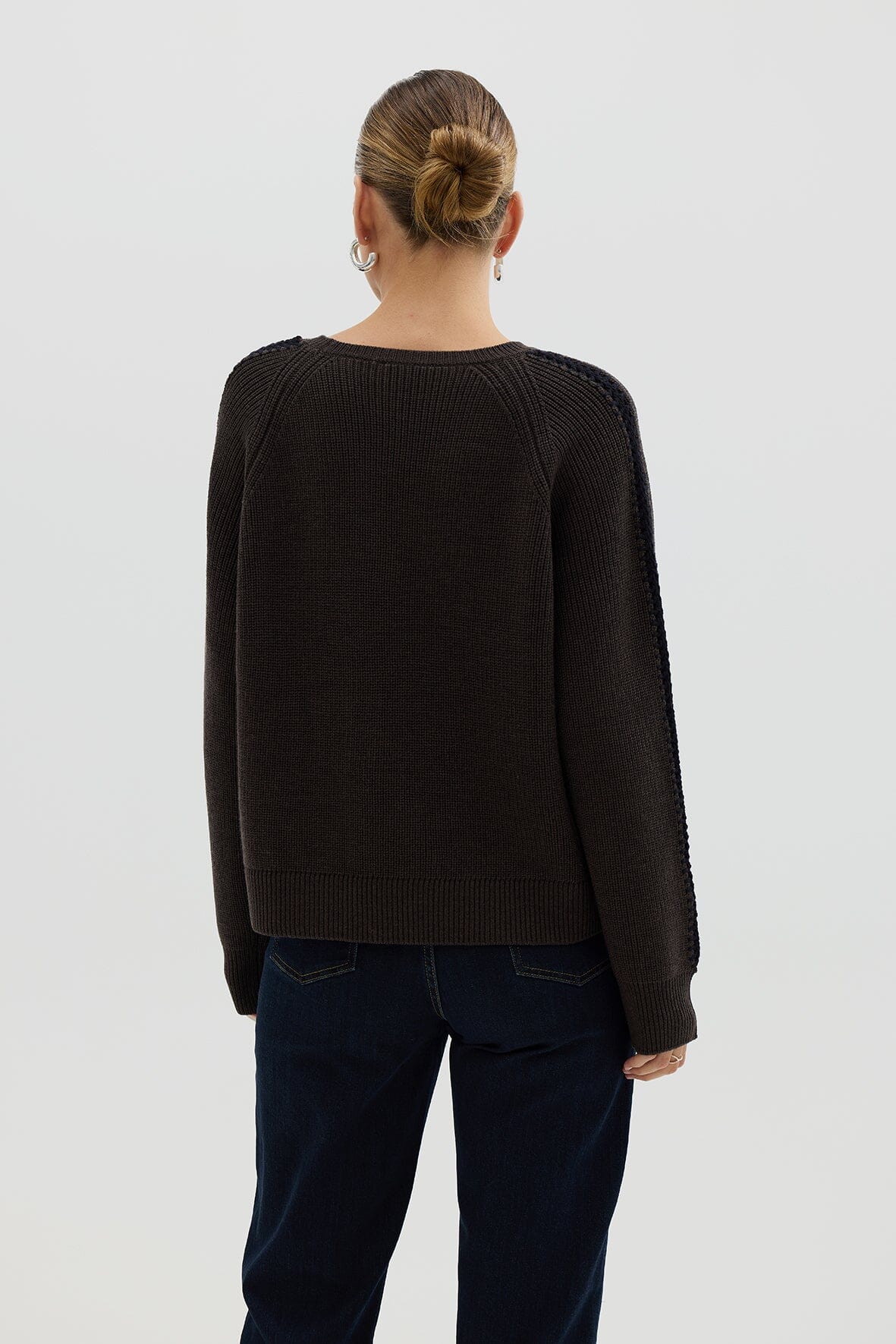 Crochet Inset Sleeve Sweater Knitwear Iris and Wool 