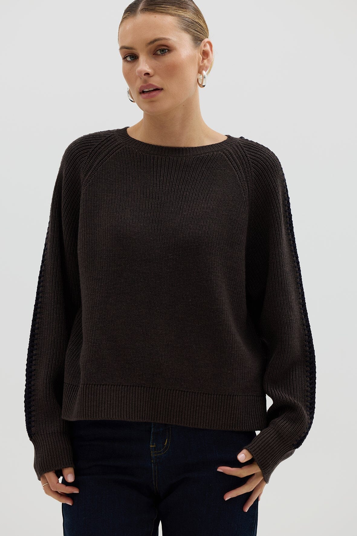 Crochet Inset Sleeve Sweater Knitwear Iris and Wool 