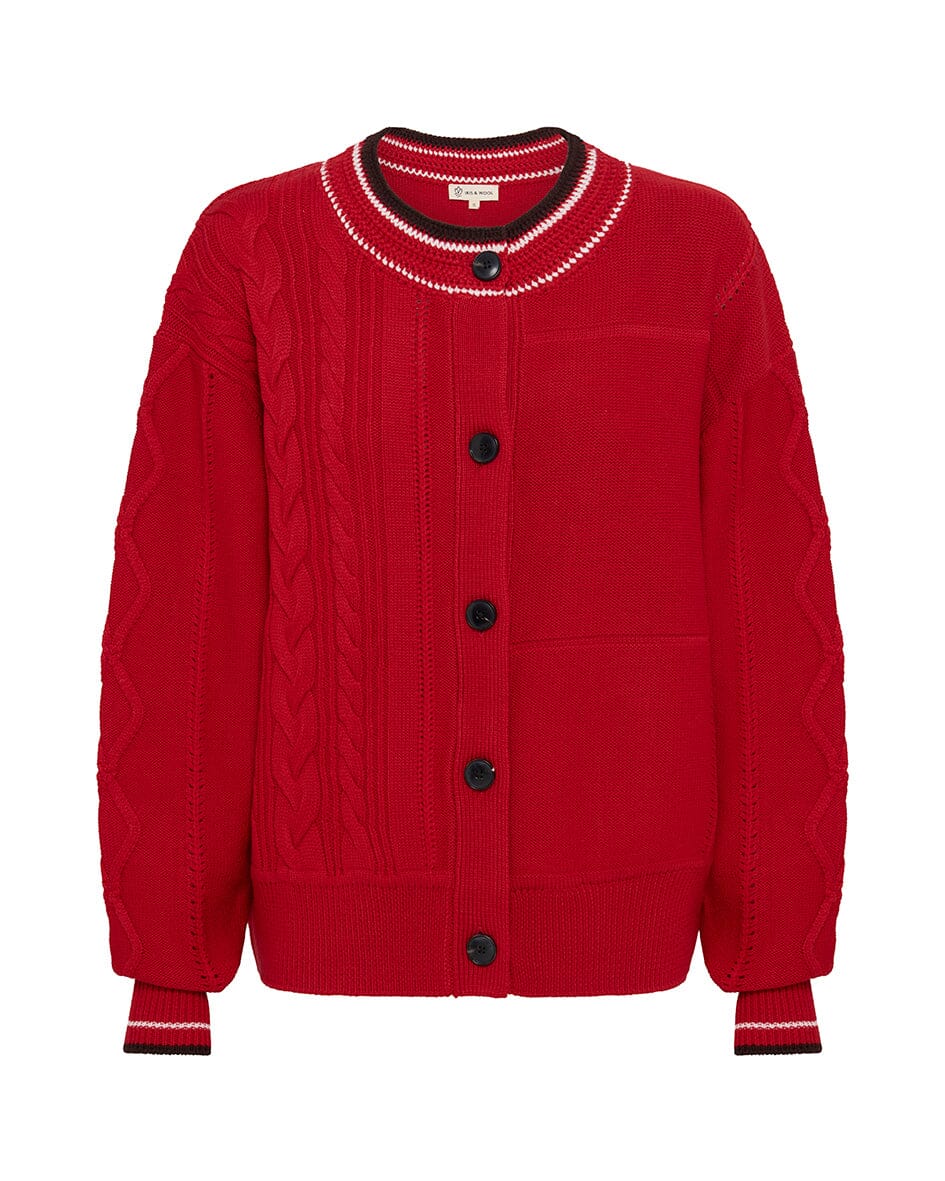 Crochet Stripe Neck Interest Cardigan Iris and Wool 
