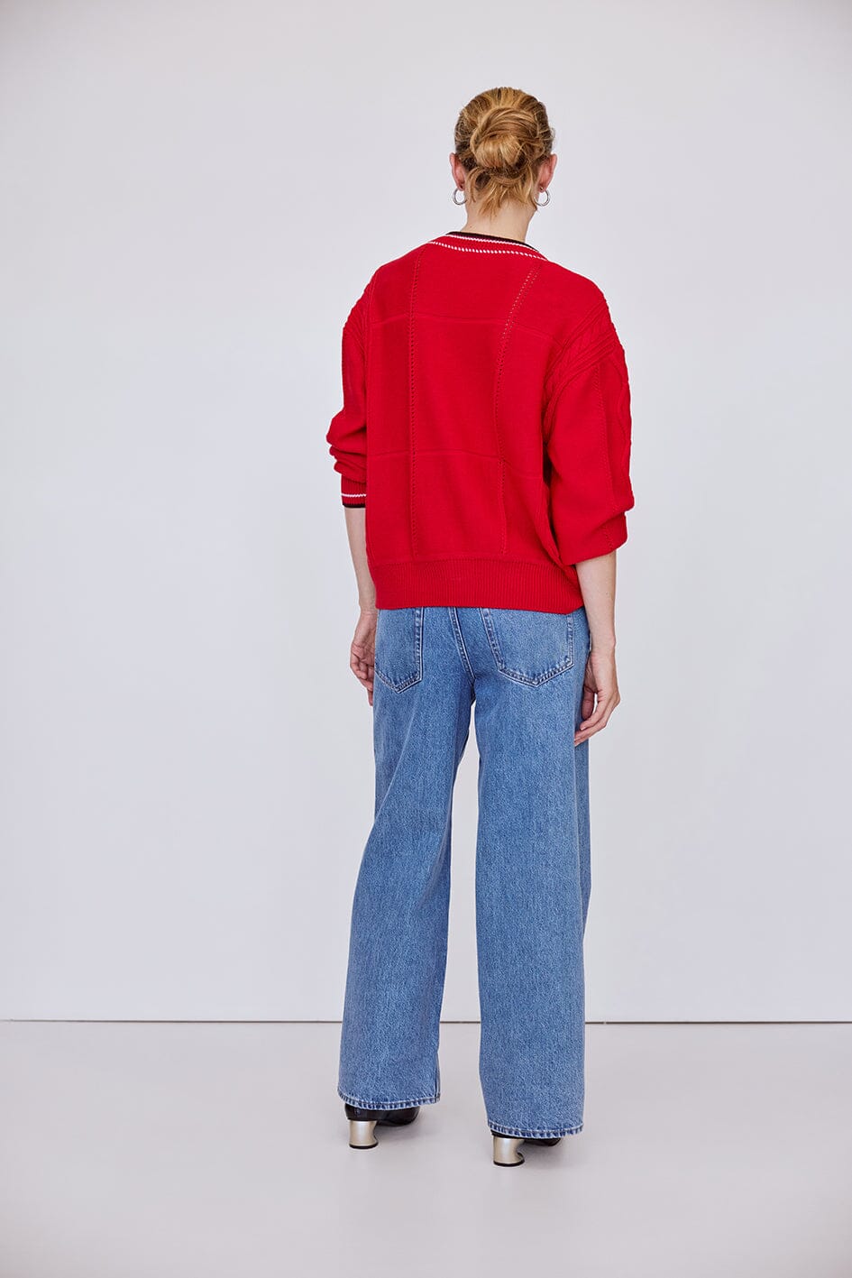 Crochet Stripe Neck Interest Cardigan Iris and Wool 