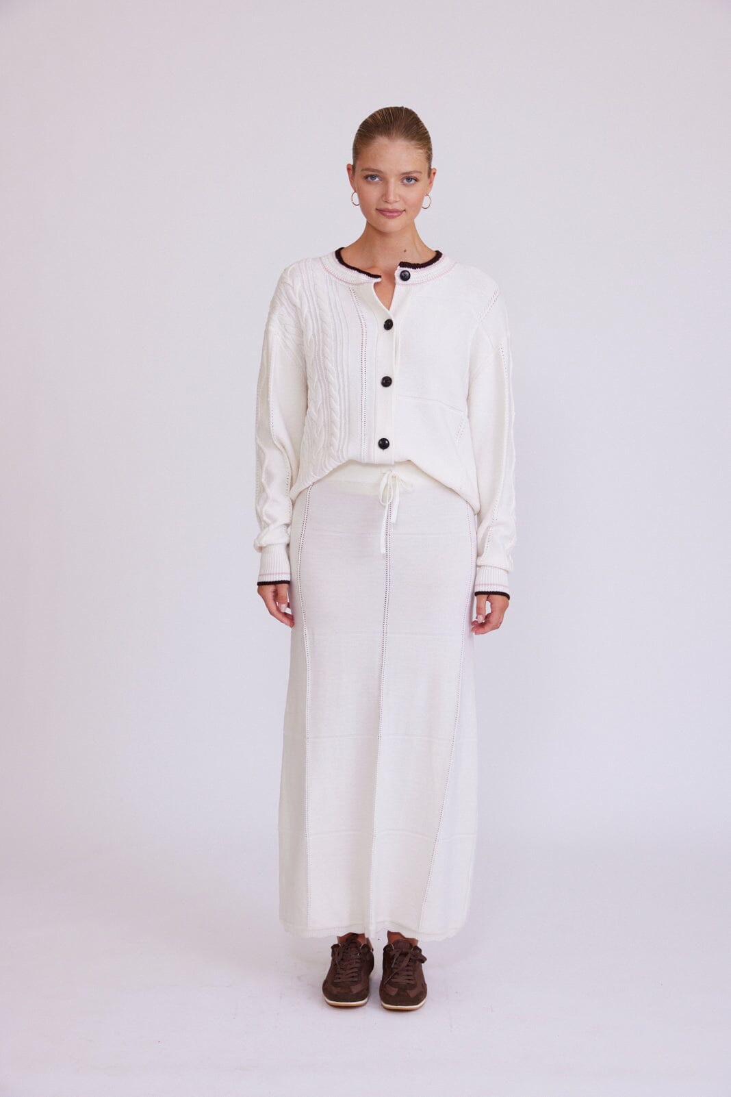 Crochet Stripe Neck Interest Cardigan Iris and Wool 