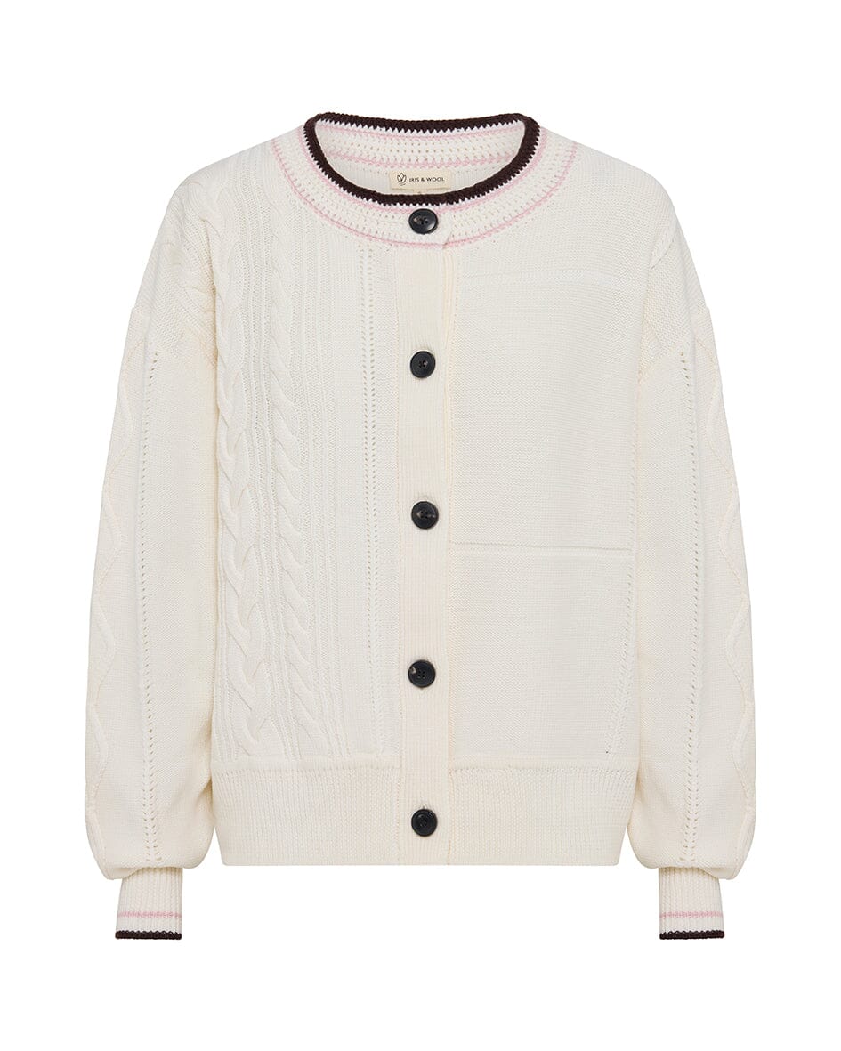 Crochet Stripe Neck Interest Cardigan Iris and Wool 