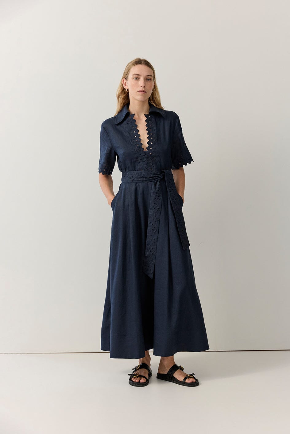 Cutwork Trim Shirt Dress Dresses Iris and Wool 