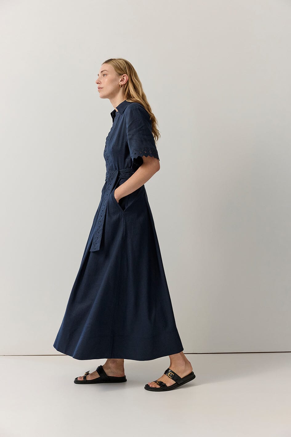 Cutwork Trim Shirt Dress Dresses Iris and Wool 