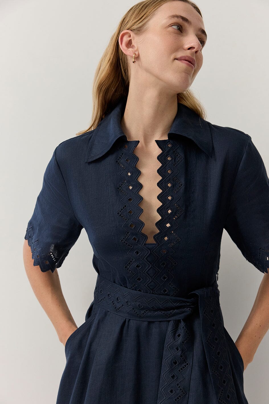 Cutwork Trim Shirt Dress Dresses Iris and Wool 