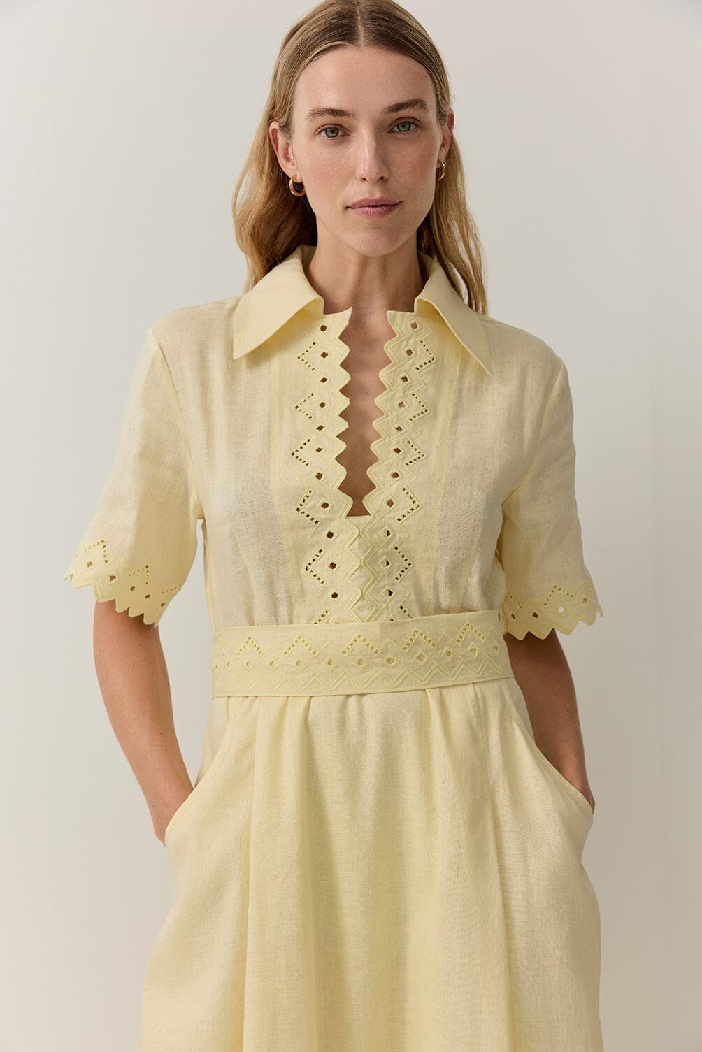 Cutwork Trim Shirt Dress Dresses Iris and Wool 