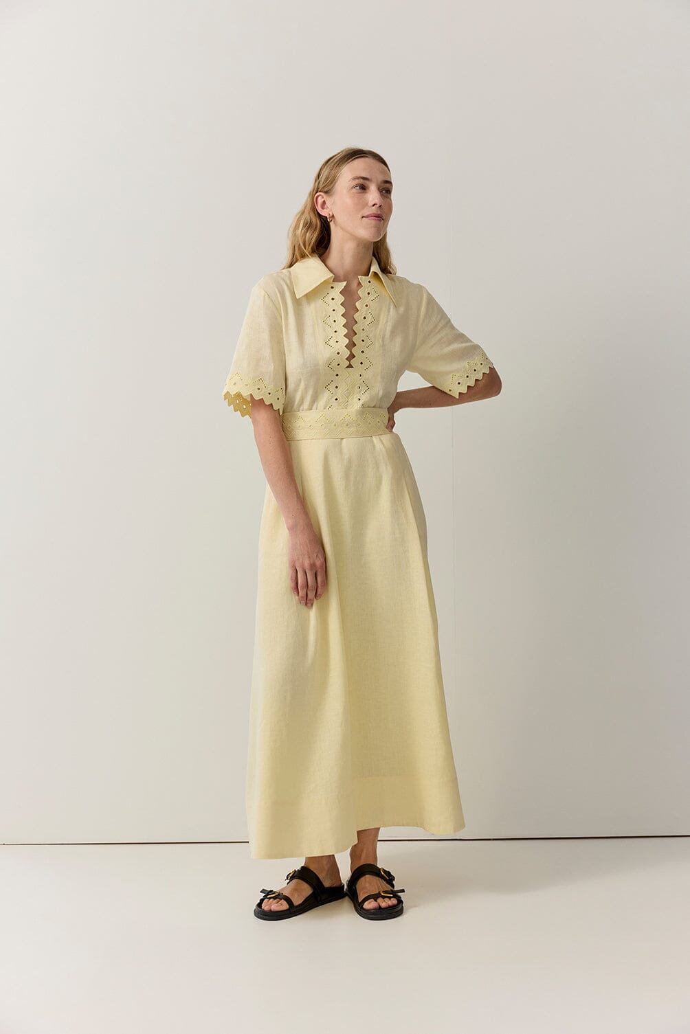 Cutwork Trim Shirt Dress Dresses Iris and Wool 