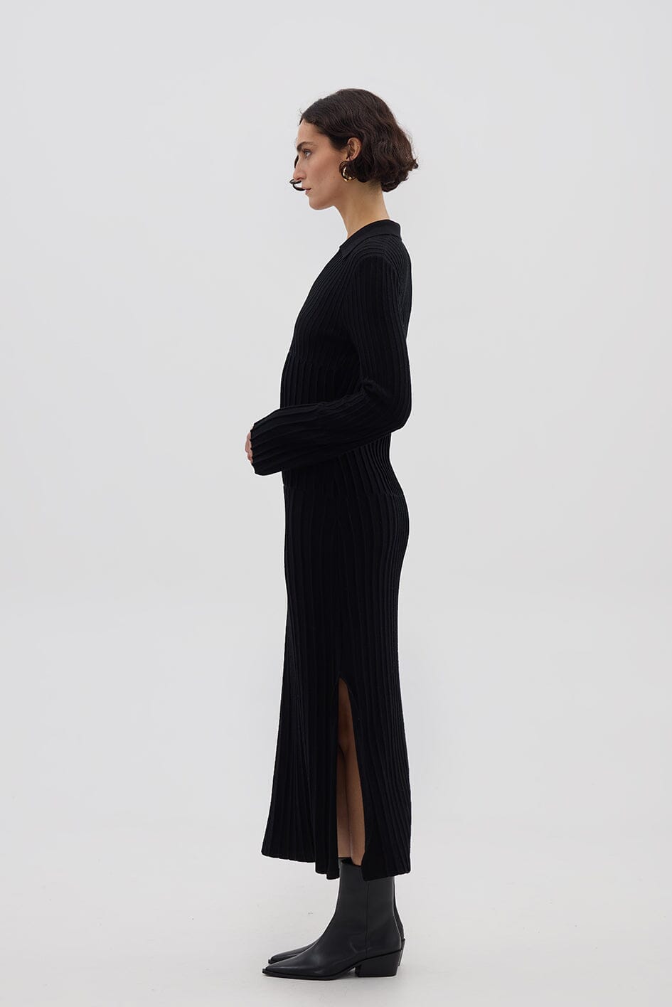 Engineered Rib Polo Dress Knitwear Iris and Wool 