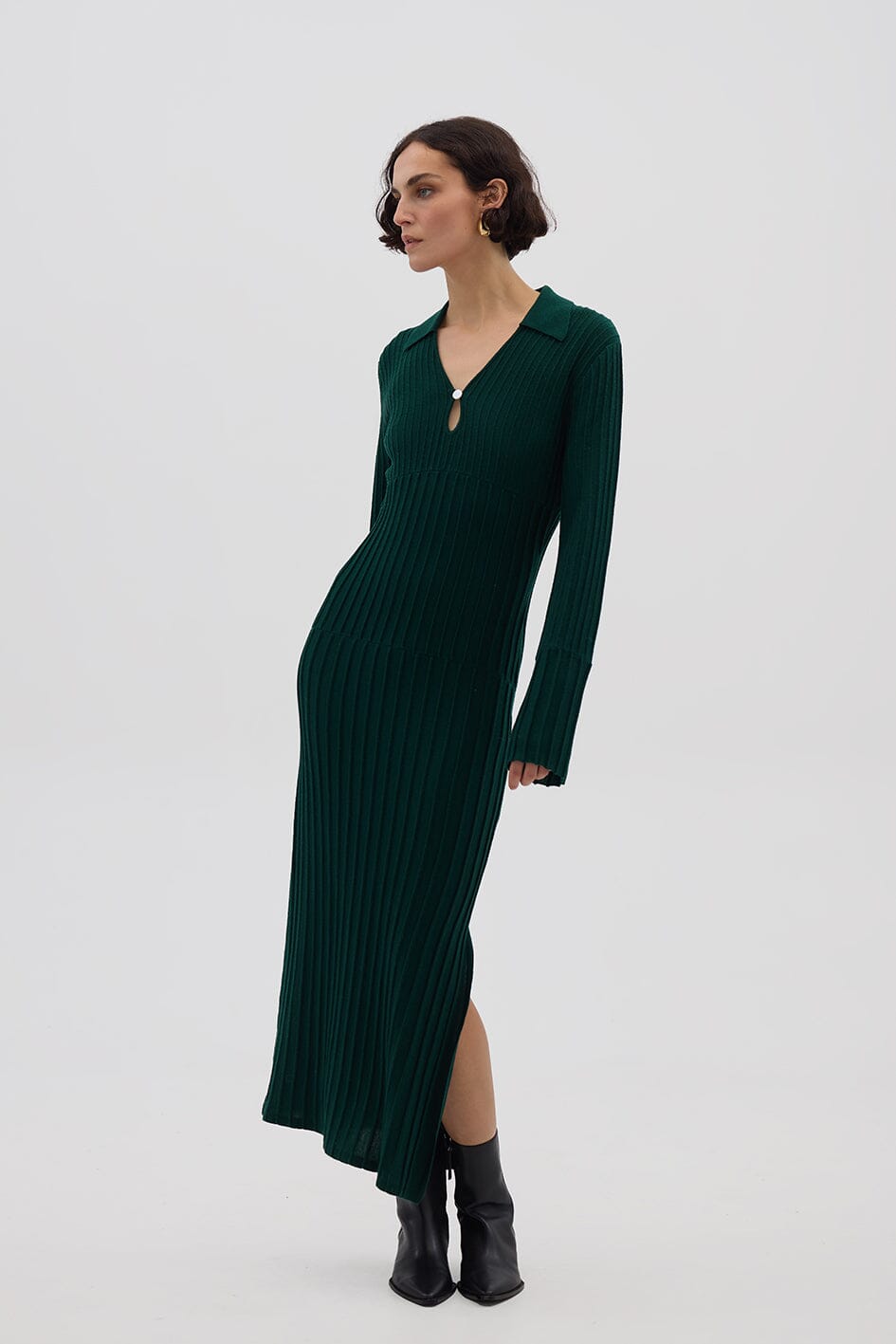 Engineered Rib Polo Dress Knitwear Iris and Wool 