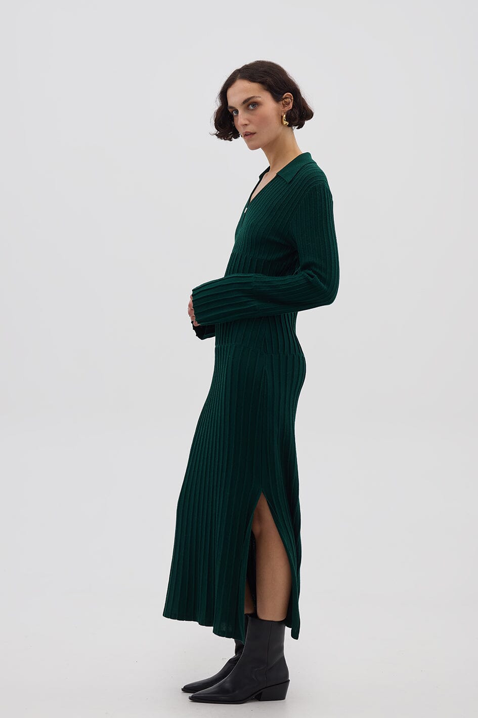 Engineered Rib Polo Dress Knitwear Iris and Wool 