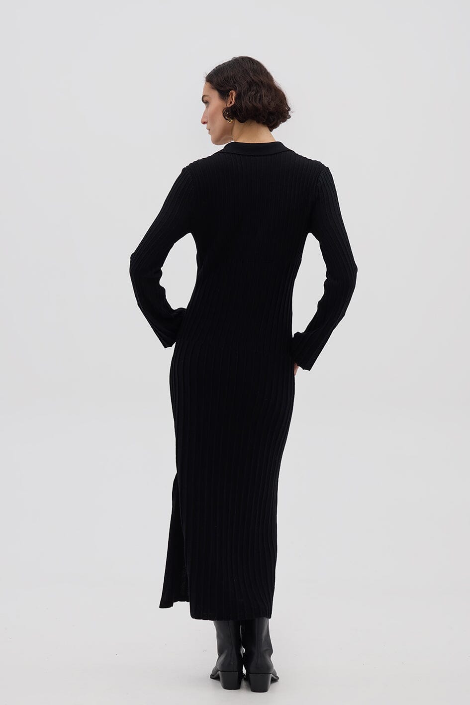 Engineered Rib Polo Dress Knitwear Iris and Wool 