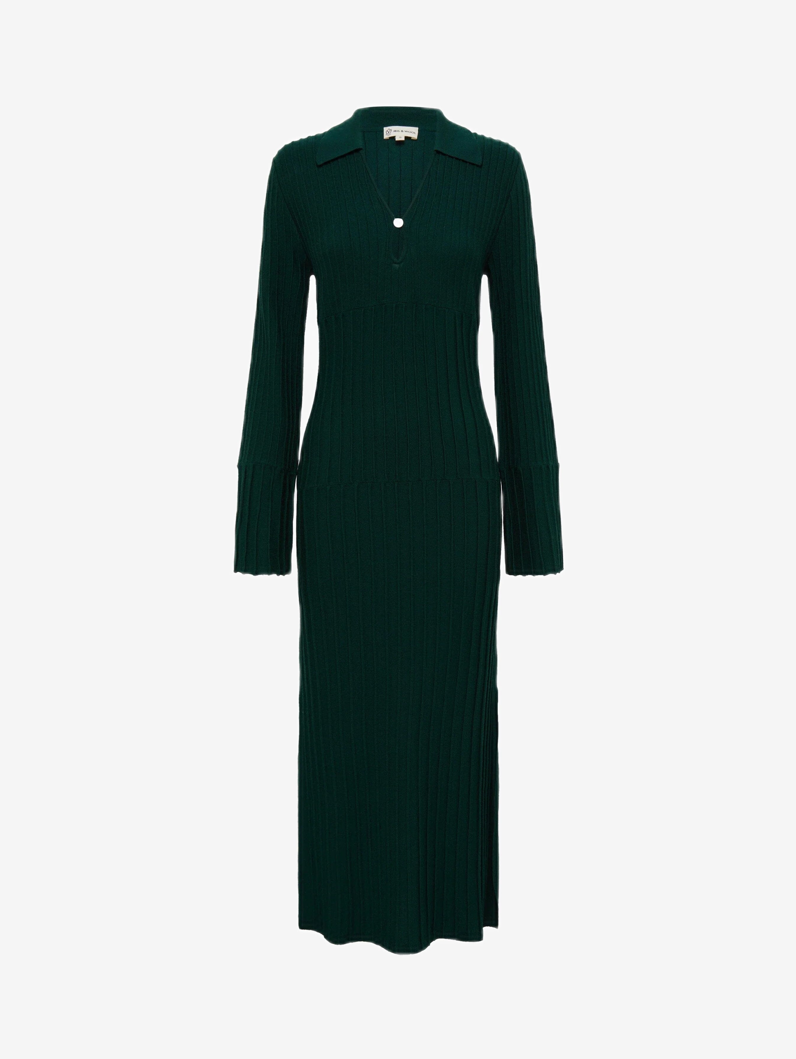 Engineered Rib Polo Dress Knitwear Iris and Wool 