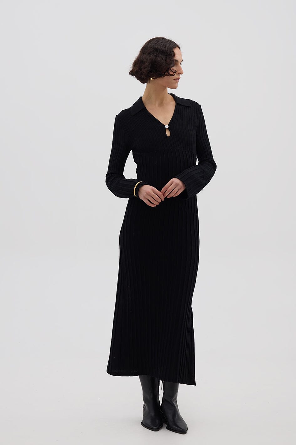 Engineered Rib Polo Dress Knitwear Iris and Wool 