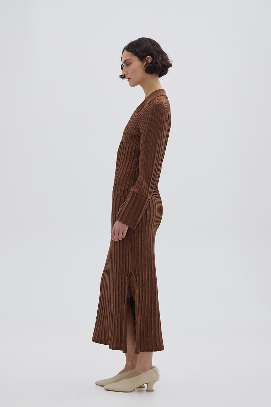 Engineered Rib Polo Dress Knitwear Iris and Wool 