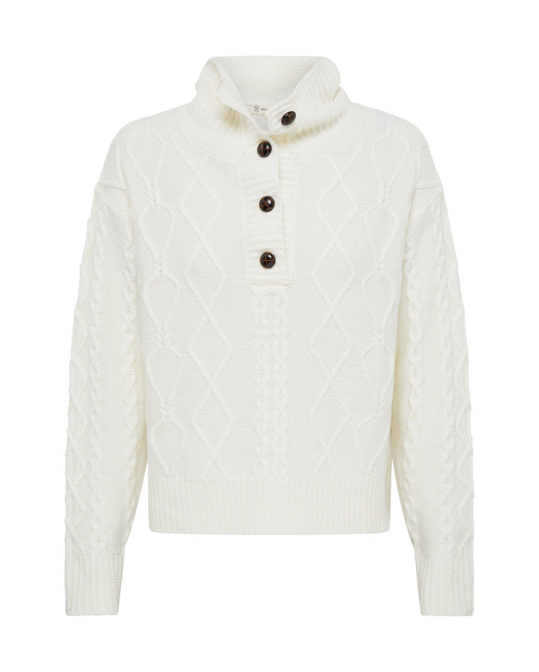 Heart Cable Button Neck Knitwear Iris and Wool 