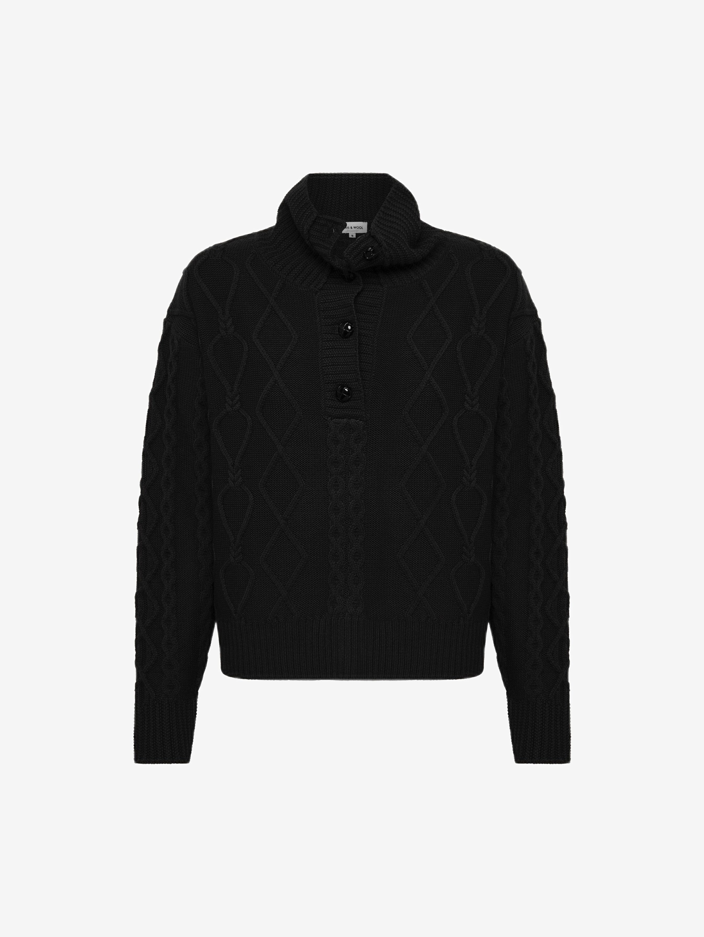 Heart Cable Button Neck Knitwear Iris and Wool 